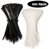 100pcs Practical 3 X 200mm Nylon Plastic Cable Ties Zip Organiser Fasten Wire Wrap Cord Strap Pack Black