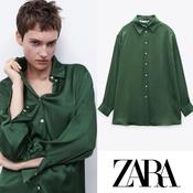 zara green satin shirt