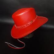 red cowboy hat with feathers