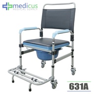【Ready Stock】◕Medicus 631A Heavy Duty Foldable Commode Chair Toilet with Wheels Arinola with Chair