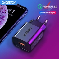 CHOETECH สายชาร์จเร็ว Quick Charge 3.0 18W USB Charger for Xiaomi Redmi 6 7A Note 7 8 Pro Fast Wall Charger EU/US QC3.0 Adapter Phone Charger
