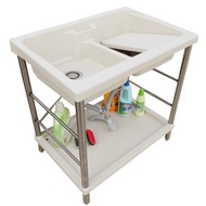 [特價]新式特大雙槽塑鋼水槽 洗衣槽 洗手台(不鏽鋼腳架)-1入