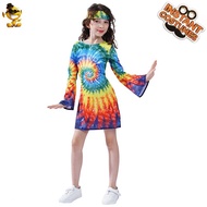 Girls 60s 70s Hippie Dress Halloween Cosplay Costume Kids Fancy Dress Disco Costume Christmas Party Children Purim Outfits Suit