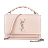 YSL SAINT LAURENT SUNSET銀字LOGO小牛皮釦式手提斜背包(大理石粉)