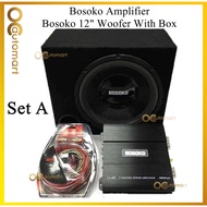 BOSOKO Nakamichi Roadmark Blaupunkt Carrozzeria 2 Channel AMPLIFIER 12" woofer with box Power Cable Wiring Subwoofer
