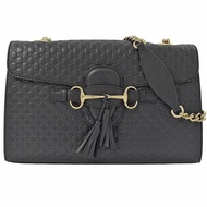 【GUCCI 古馳】Guccissima系列全皮革金鍊肩背包.黑(大款)