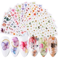 NEW 3D Flowers Nail Stickers Gradient Floral Leaf Butterfly Nail Art Adhesive Decals Sliders Nail Tools Manicure Kit