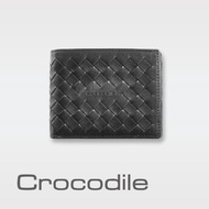 【Crocodile】鱷魚皮件 真皮皮夾 8卡 男夾0103-07305-黑咖兩色(Natural x Woven編織系列)