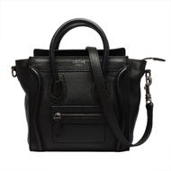 CELINE NANO Luggage小牛皮微笑冏臉手提/斜背包(黑)