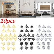 10 Pcs/ Set Openwork Engraving Pattern Acrylic Mirror Wall Sticker/ DIY Removable Self Adhesive Reflective Decal/ Room Background Art Wallpaper Home Decor