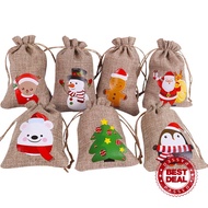 Christmas Linen Bag Christmas Gift Bag Set Drawstring Drawstring Decorative Small Linen D4A6