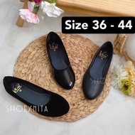 รองเท้าคัชชู ผู้หญิง ไซส์ใหญ่ 36 - 44 คัชชูนักศึกษาไม่มีส้น รองเท้าทำงาน คัชชูส้นแบน  xพื้นดำ S-324-1