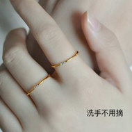 cincin couple ring couple ring [Tidak pudar, tidak alergi] Keluli titanium asli yang sangat halus bertatahkan tiga berlian zirkon berlian cincin pasangan tunggal sederhana