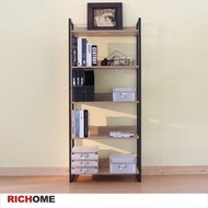 【RICHOME】里斯特3D木紋五層架(咖啡鐵管)深咖啡色