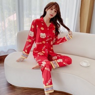 睡衣 Baju Tidur kain pyjamas satin Long Sleeve Women comfortable Sleepwear Casual Nightwear Quality lady Pajamas Set Fashion Baju Tido pijamas women