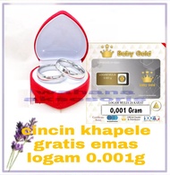 Cincin titanium silver lapis emas puitih,Cincin gratis emas logam mulia 24k.Baby gold 0.001g