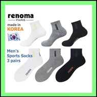 [RENOMA Men Sports Pile Socks (RM5304) 3 Pairs Set] RENOMA Socks Men Sock Ankle Sock White Socks Korean Socks Black Cotton Socks Men Ankle Socks Korea Golf Hiking Climbing Socks Thick Socks RES