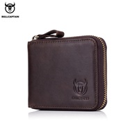 BULLCAPTAIN RFID leather men's wallet brand wallet retro men's short c0in purse zipper wallet card holder wallet
