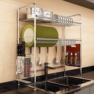 JIABAILI 304 stainless steel dish rack kitchen sink storage rack rak pinggan atas sinki 2 tier dish drainer bowl plate organizer rack