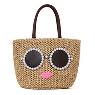 Japanese magazine A-Jolie s new appendix bag cute cartoon lip sunglasses straw handbag rattan
