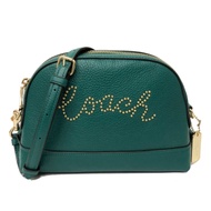 COACH 經典LOGO 全牛皮斜背包貝殼包(鉚釘綠)