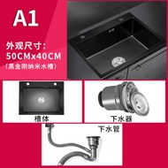 水槽 洗菜盆雙槽廚房手工納米水槽304不銹鋼洗碗槽水池家用黑色池『SS3070』