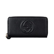 【GUCCI 古馳】GUCCI SOHO雙G立體LOGO流蘇設計荔枝紋牛皮12卡拉鍊長夾(黑)