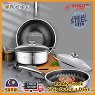 Worthbuy 3 In 1 SUS 316 Stainless Steel Non-Stick Sasite Wok, Pot And Pan Kitchen Cookware Set