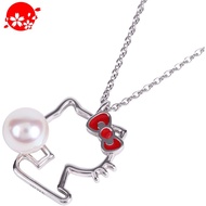 [ Japan Direct ] Hello Kitty Silhouette Pearl Silver Pendant Ladies necklace for women Christmas Gift