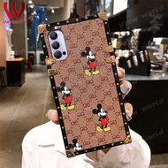 Sarung Kulit Kotak Mickey Casing untuk OPPO Reno 5 Reno 5 Pro Reno 6 5G Reno 6 Pro Bingkai Lapis Silikon Lembut Antijatuh Penutup Casing Belakang