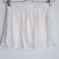 Pleated short skirt skort lace high waist solid color