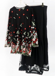 BAJU KURUNG PLUS SIZE Modern Flower Embroidery Muslimah Wear Duyung Skirt Lace 5XL-7XL Delisha