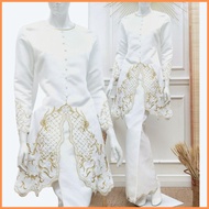 Baju Kebaya Moden Labuh Kebarung NASUHA : Baju Kurung Tunang Nikah Kahwin Putih Satin Sulam Murah JULIA