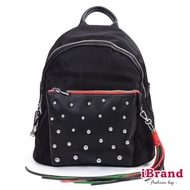 【i Brand】簡約鉚釘流蘇大口袋後背包(黑)