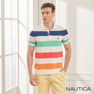 Nautica清新夏日條紋短袖POLO衫-白色