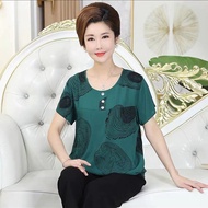 ♛▤Middle-aged and old women s grandma outfit fashionable western style dress with short sleeves 50-70 - year - old mothe