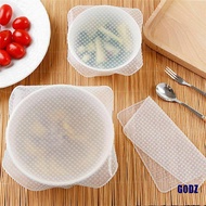 (GODZ)4pcs Stretch Reusable Food Storage Wrap Silicone Bowl Cover Seal Fresh Lids Film