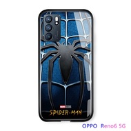 UCUC Casing hp OPPO Reno6 Reno 6 4G OPPO Reno6 5G Reno 6 5G Ponsel untuk OPPO Reno6, Casing OPPO Reno6 5G Marvel Superhero untuk Laki-laki Logo Laba-laba Tahan Guncangan Tepi Lembut Pelindung Belakang Kaca Tempered OPPO Reno6 5G