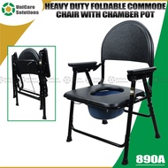 Unicare Solutions 890A Heavy Duty Foldable Commode Chair with Chamber Pot Arinola with chair (Black)