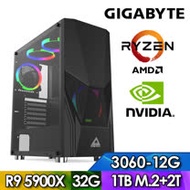 技嘉X570平台【白夜使魔α】R9十二核獨顯電玩機(R9-5900X/32G/2TB/1TB_SSD/RTX3060-12G)