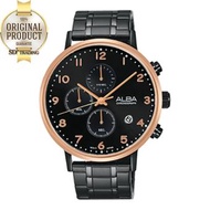 ALBA นาฬิกาข้อมือผู้ชาย Chronograph สายสแตนเลสรมดำ รุ่น AM3350X1 - สีดำ/สีPinkgold