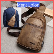 Men's Leather Chest Bag Crossbody Bag Shoulder Sling Pouch Travel
