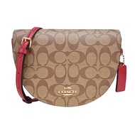 COACH 立體馬車LOGO緹花PVC半月斜背包(卡其紅)