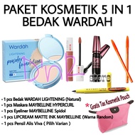 Paket Make up Paket Kosmetik Lengkap Bedak Wardah 5 in 1 - Bedak - Mascara - Eyeliner - Lipcream - Pensil Alia - Gratis Tas kosmetik Pouch
