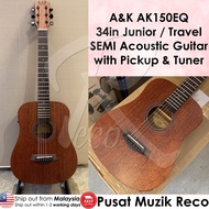 A&amp;K Guitar AK Gitar 34"' Junior Travel Size SEMI Acoustic Guitar with Pickup &amp; Tuner Kapok Guitar Akustik AK150EQ