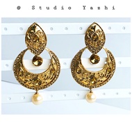 Gold Plated Austrian Stone Brown Kundan Dangler Earrings - Indo-western earrings - Indian Jewellery