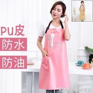 掛脖圍裙女防水防油男士成人廚房廚師服防污工作服純色圍兜皮罩衣