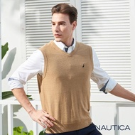 【NAUTICA】經典素色V領針織背心(卡其)