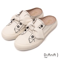 DIANA進口牛皮大蝴蝶結飾圓頭休閒懶人拖鞋 –俏麗本色–奶油白