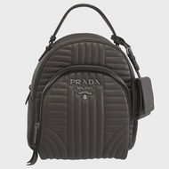 【PRADA 普拉達】小香風經典LOGO附零錢包格紋牛皮手提後背包(灰)